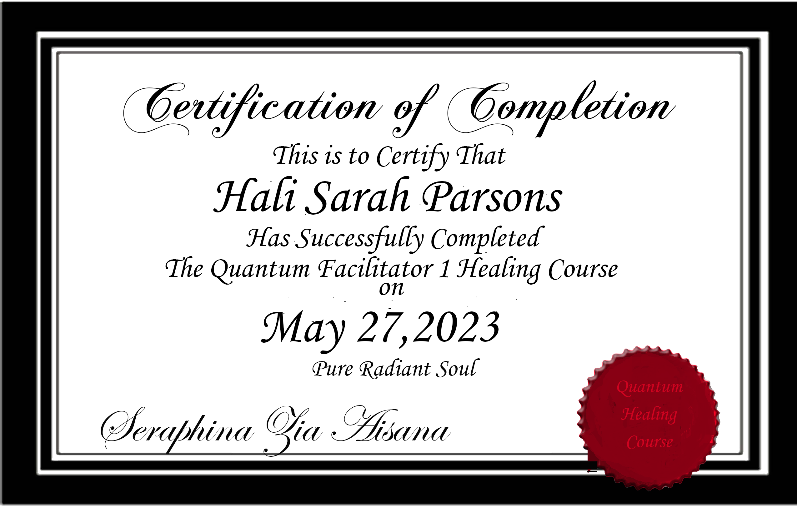 Quantum Facilitator 1 Healing Course Certificate